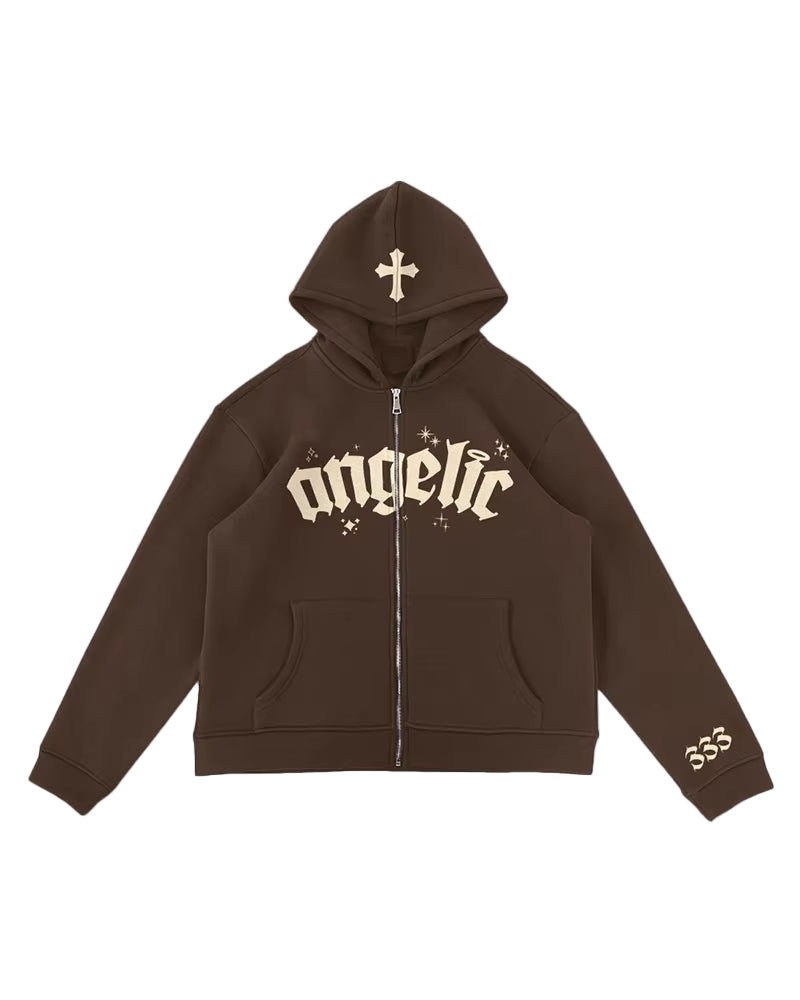 Y2K Men Emo Streetwear Hoodie Zip up Sweatshirts Fairy Grunge Pullover Oversized Letter Cross Goth Jacket Tops Hoodies Clothes