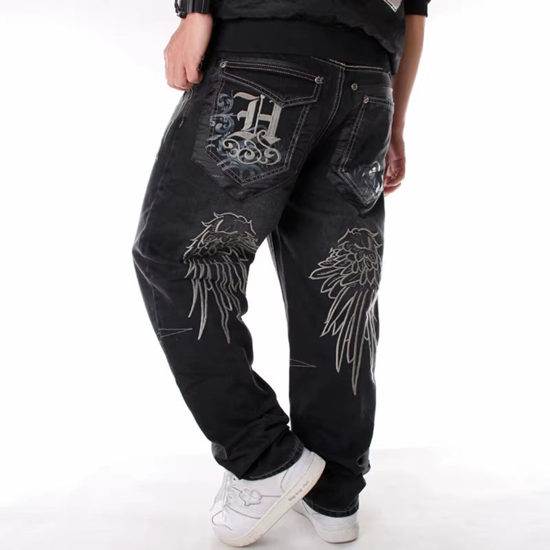Man Loose Baggy Jeans Hiphop Skateboard Denim Pants Street Dance Hip Hop Rap Male Black Trouses Chinese Size 30-46