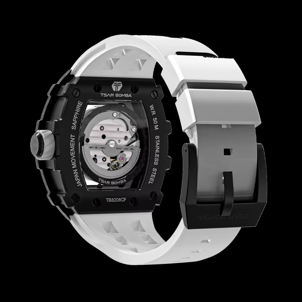 TSAR BOMBA Top Brand Mens Automatic Watches Skeleton Mechanical Clock Waterproof Luxury Fashion Wristwatch for Men Carbon Fiber