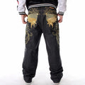 Mens Loose Jeans Wide Leg Fashion Embroidery Skateboarder Hip Hop Baggy Denim Pants Big Size 30-46