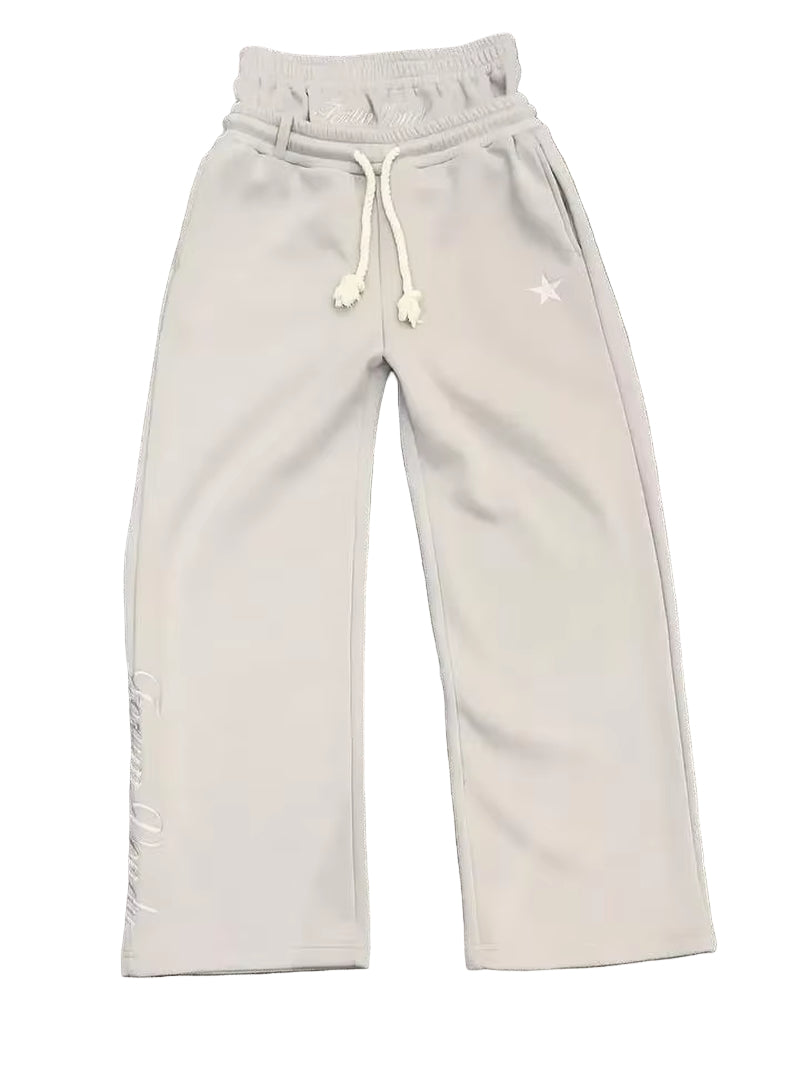 Retro Double Layer Design Baggy Sweatpants Drawstring Jogg Sweatpants Y2K Pants Men Women Hip Hop Letter Embroidery Casual Pants
