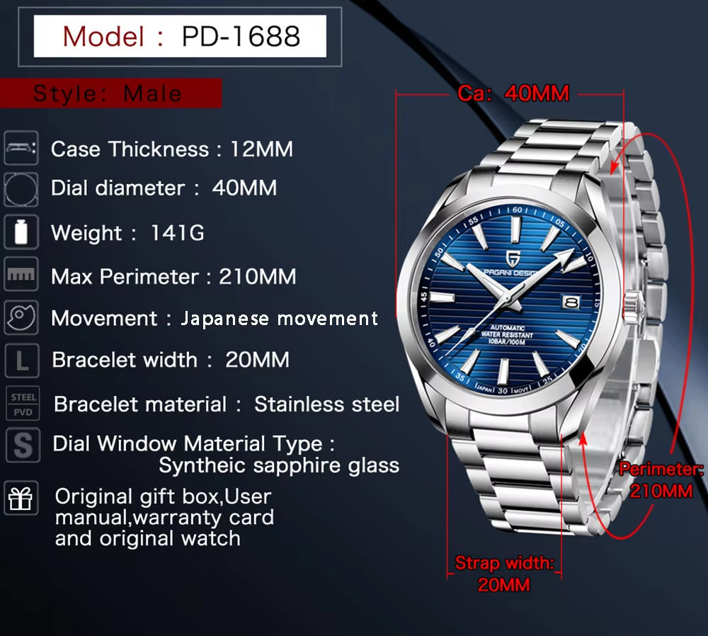 A150 40MM Men'S Mechanical Watch Luxury Sapphire Glass Men'S Automatic Watch 100M Waterproof Reloj Hombre