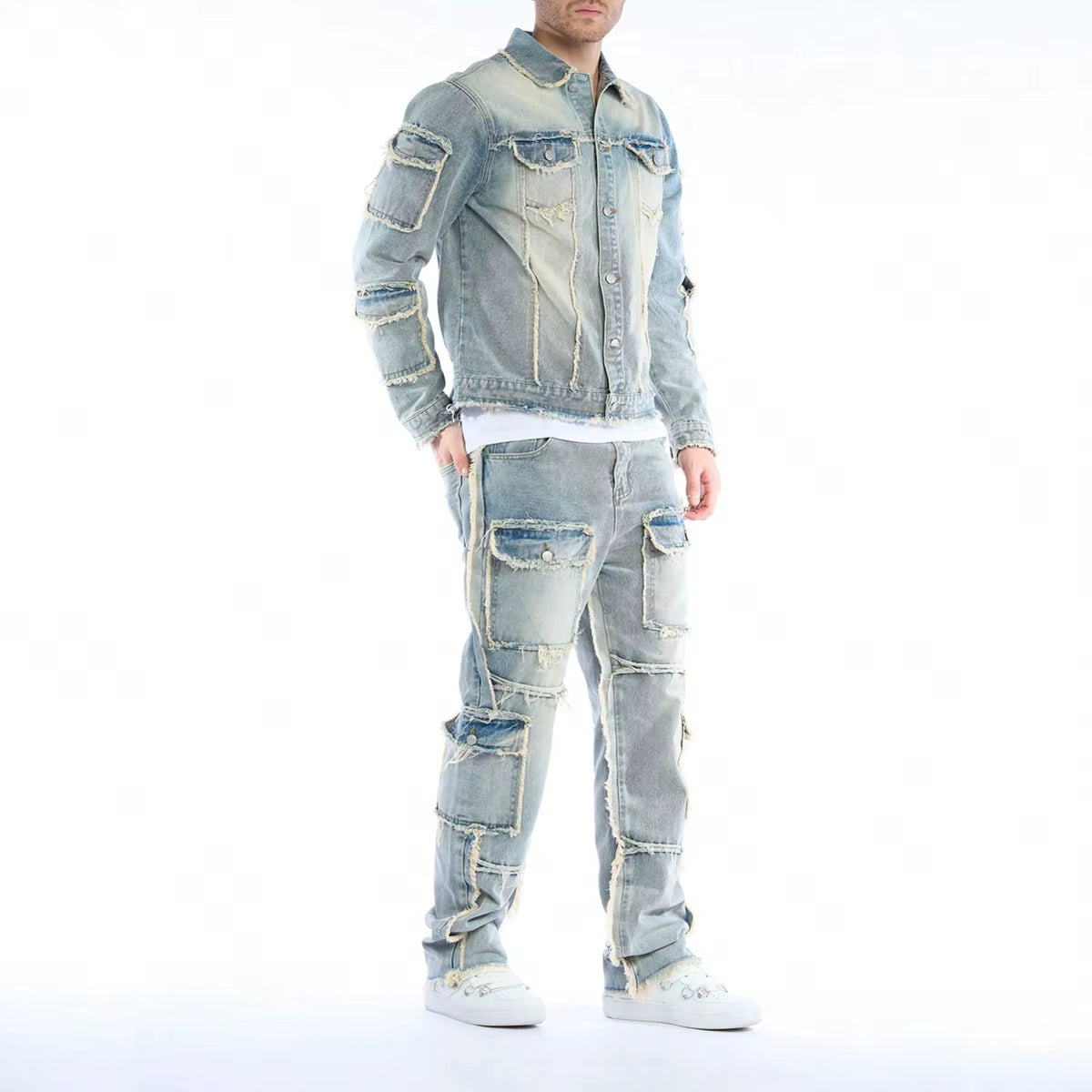 High-Quality Men'S Washed Denim Two-Piece Set (Jeans + Denim Jacket) - Autumn & Winter Style