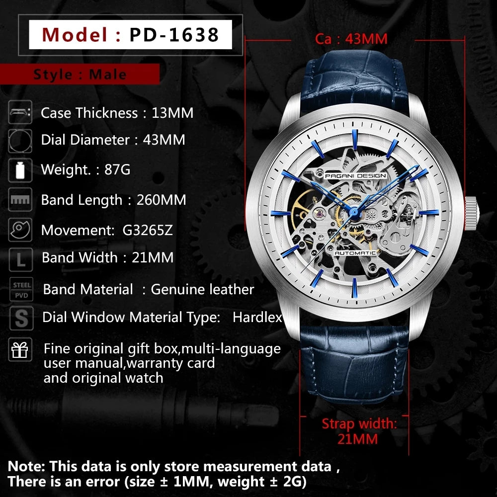 Brand Fashion Sports Leather Watches Men Luxury Automatic Mechanical Skeleton Waterproof Watches Relogio Masculino