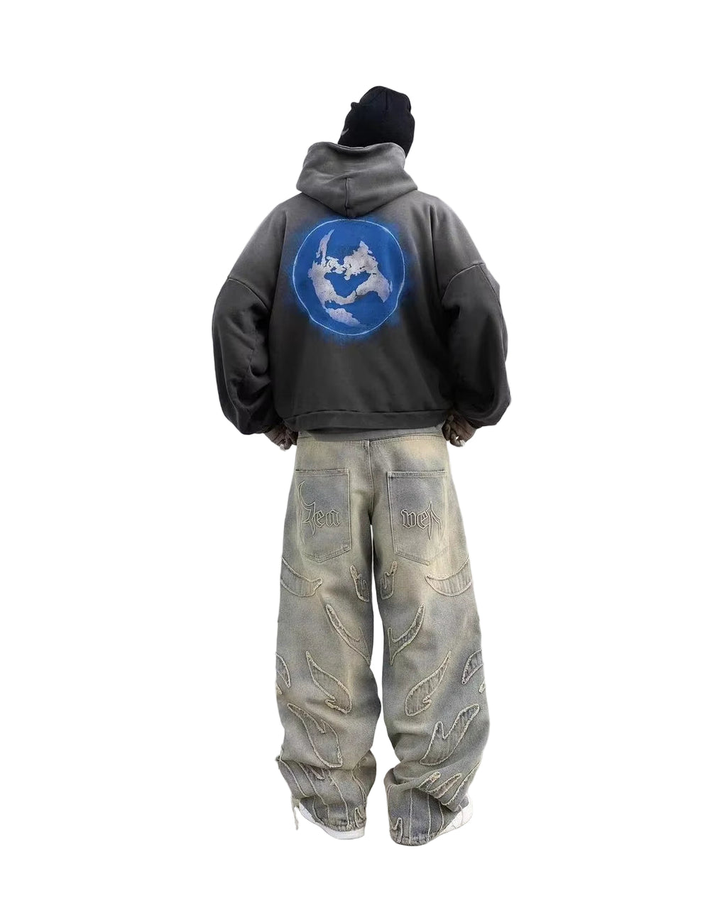 Retro Hip Hop Loose Y2K Men Jeans Harajuku Embroidered Denim Split Fur Edge Pants Men and Women Punk Casual Pants