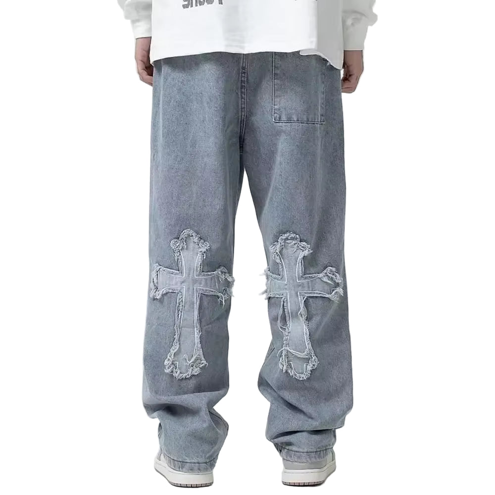 2023 Fashion Trousers Cross Denim Pants Streetwear Hip Hop Low Rise Baggy Jeans for Men Korean Y2K Women Cargo Pants Punk Clothe