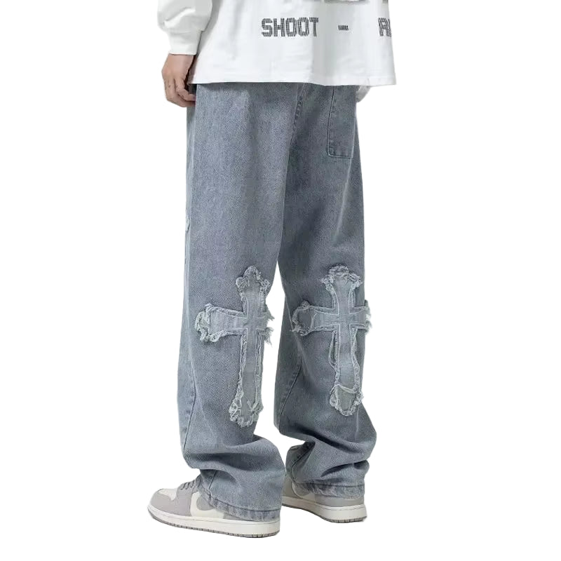 2023 Fashion Trousers Cross Denim Pants Streetwear Hip Hop Low Rise Baggy Jeans for Men Korean Y2K Women Cargo Pants Punk Clothe