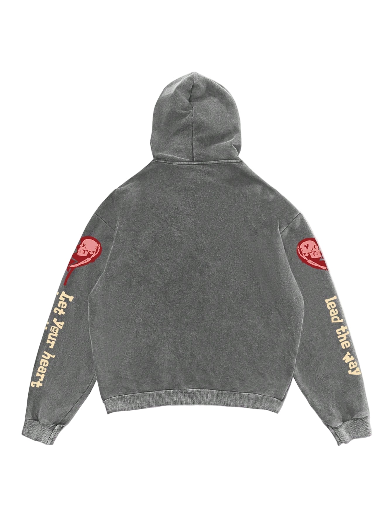 ROMWE MEN Street Life Men'S Vintage Washed Skull & Slogan Graphic Print Hoodie Sweatshirt