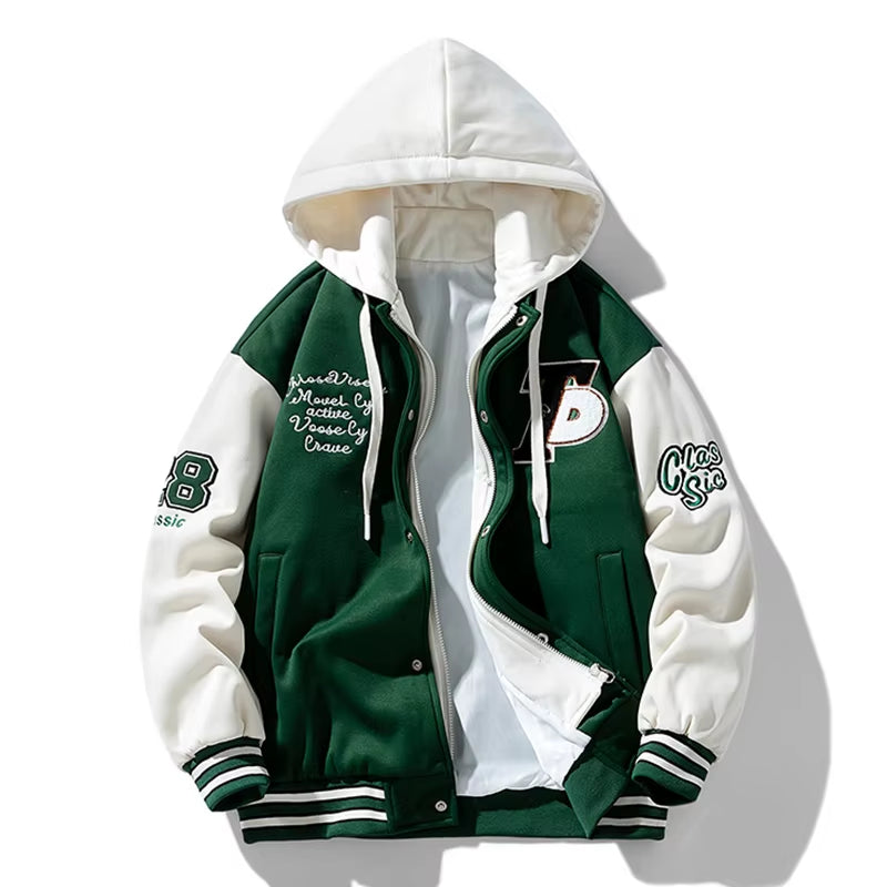 New Men Spring Jacket Fashion Windproof Casual Coat Autumn Men Street Hip Hop Zipper Jacket Men Hooded Fake Two Piece Jacket Man