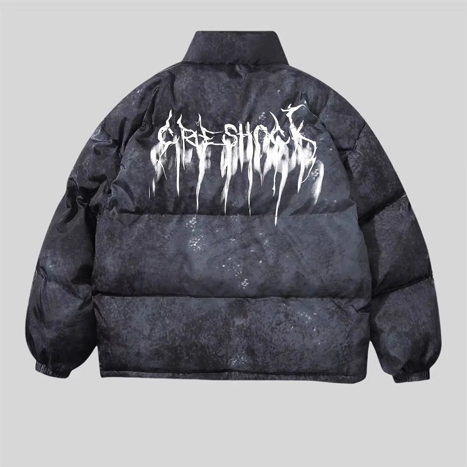 Winter Tie Dye Parka Men Harajuku Thick Padded Jacket Coat Men Oversized Hip Hop Streetwear Letter Print Zip up Jackets Unisex