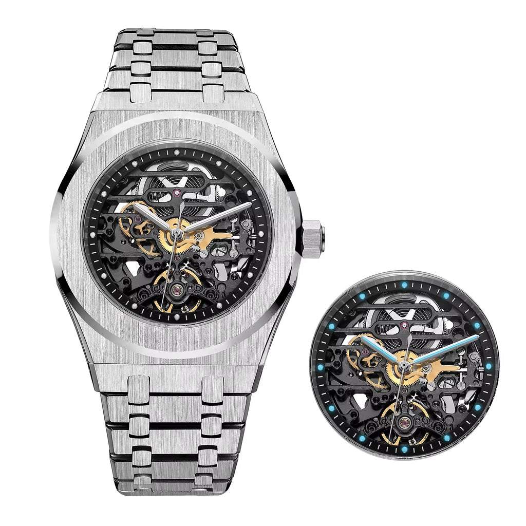 Automatic Mechanical Luxury Watch Men Top Brand Stainless Steel Watch Luminous Waterproof Watch for Men  Skeleton 019