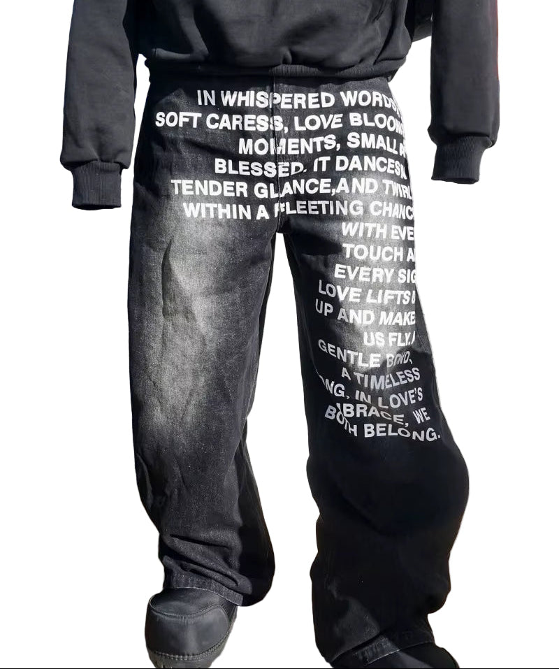 Y2K Men Jeans Vintage American Pattern Letter Jeans Streetwear Gothic Harajuku Hip Hop Men Women Fashion Casual Wide Leg Jeans