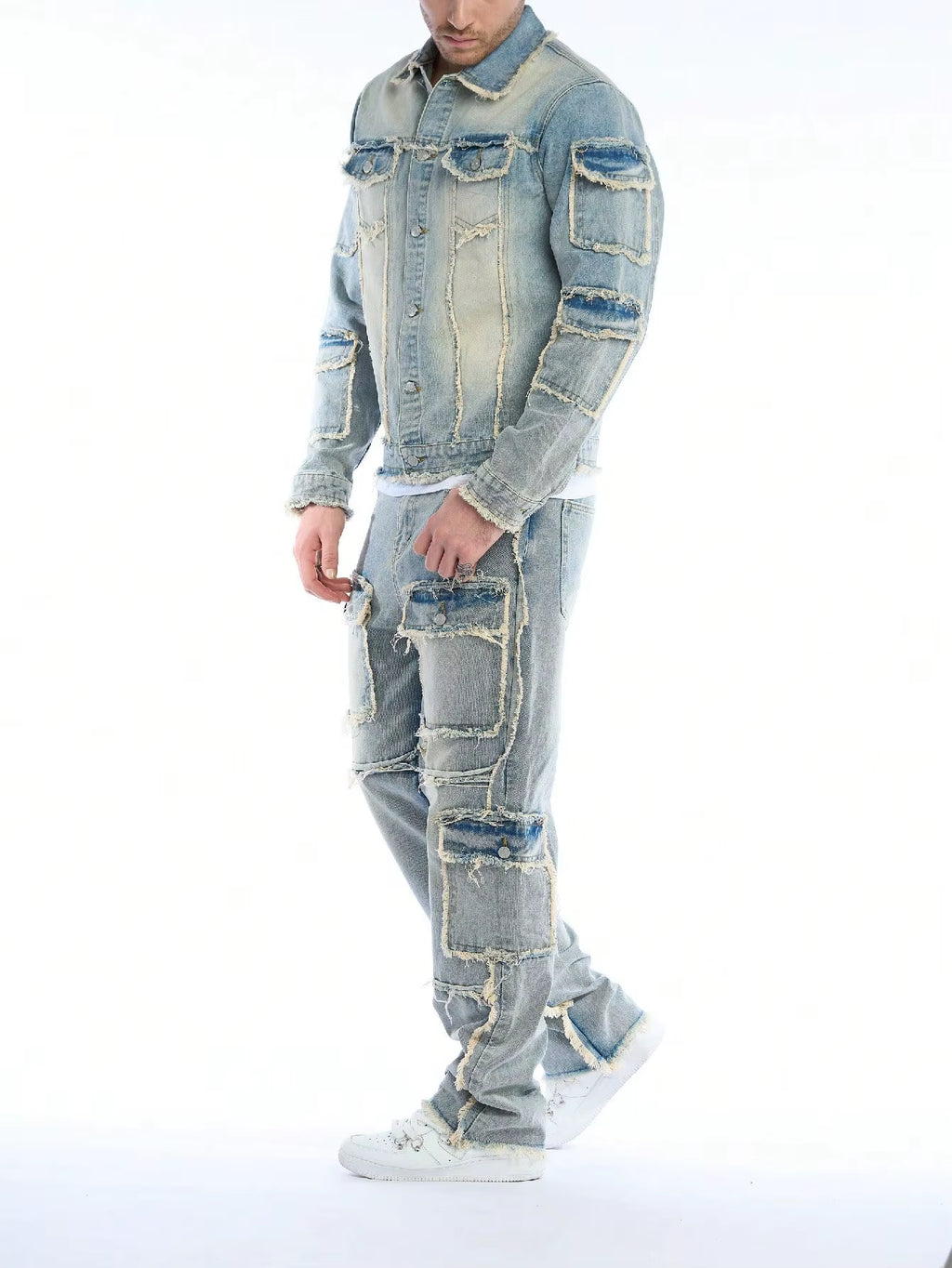High-Quality Men'S Washed Denim Two-Piece Set (Jeans + Denim Jacket) - Autumn & Winter Style