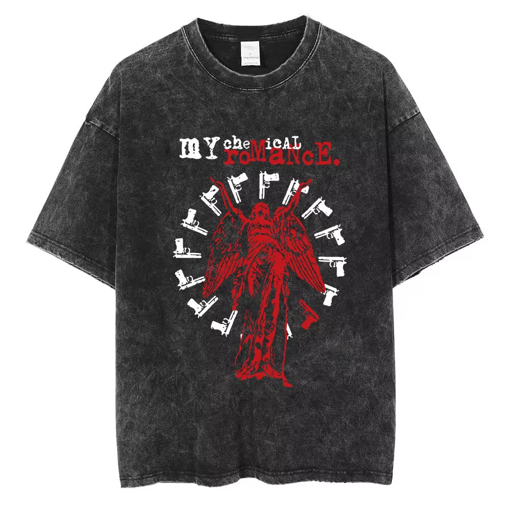 Rock Band My Chemical Romance Washed T Shirts the Black Parade Men Women Punk Hip Hop Short Sleeve Cotton T Shirt Oversized Tees