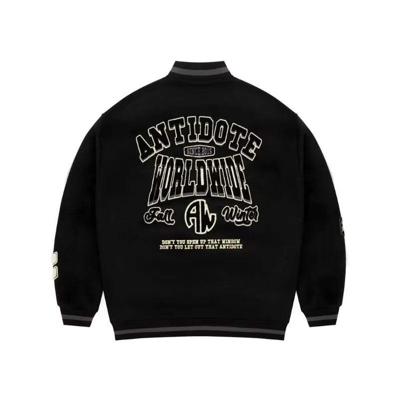 Men'S Baseball Uniform Y2K Retro Heavy Hip-Hop Embroidery Jacket Autumn and Winter V-Neck Loose Fashion Couple Casual Jacket