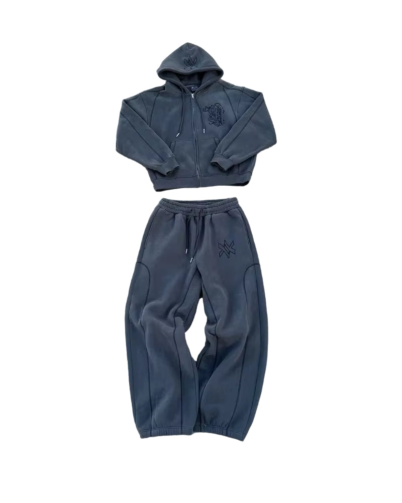 Punk Fashion Vintage Patchwork Pattern Embroidery Design Men Clothing Y2K Set Hip Hop Harajuku Casual Couple Oversized Tracksuit