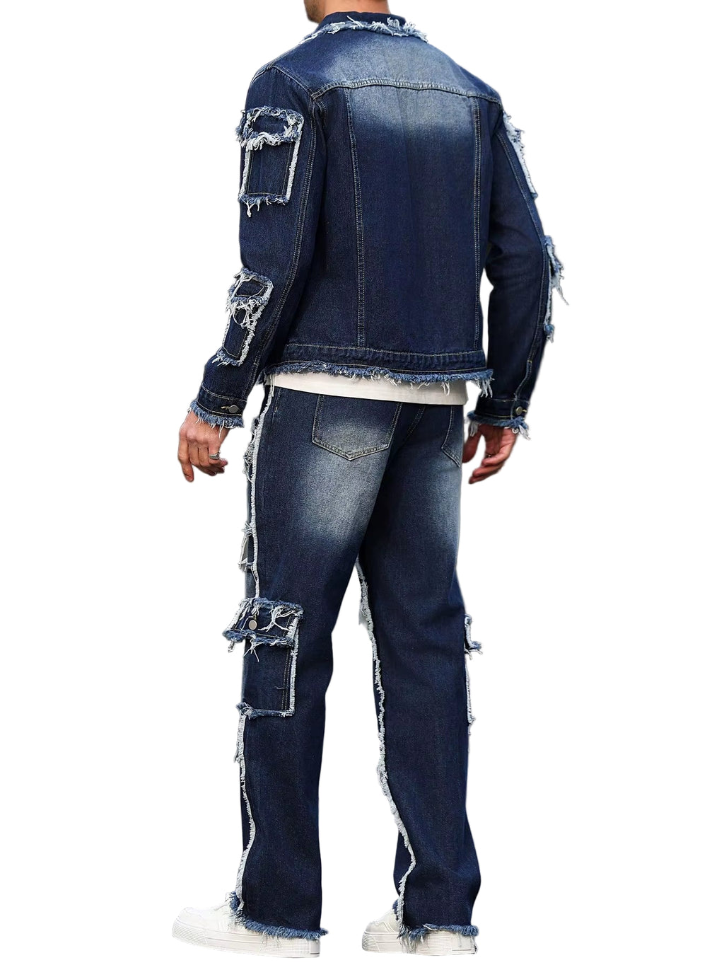 Men'S Spring and Autumn Denim Suit, Multi - Pocket Design, Wide Straight - Leg Pants Style