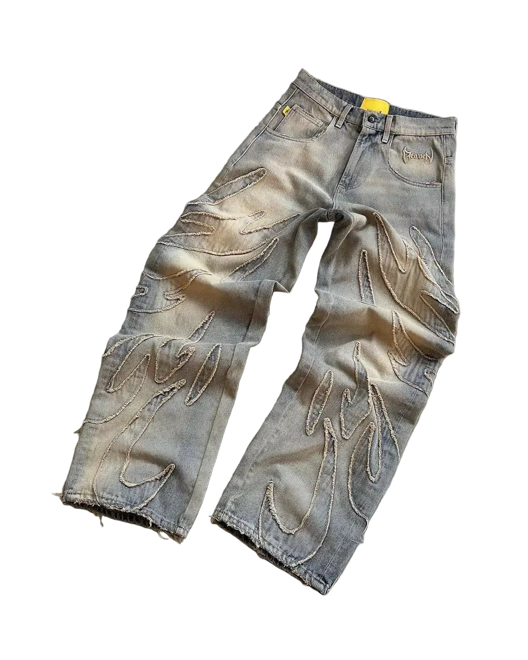 Retro Hip Hop Loose Y2K Men Jeans Harajuku Embroidered Denim Split Fur Edge Pants Men and Women Punk Casual Pants