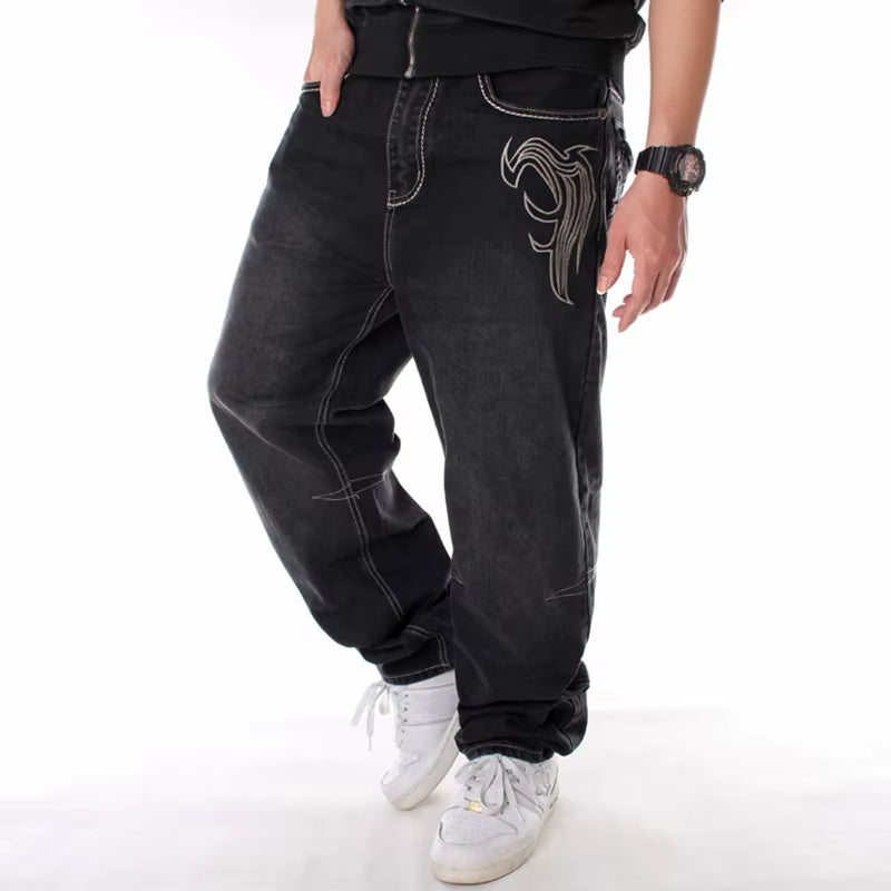 Man Loose Baggy Jeans Hiphop Skateboard Denim Pants Street Dance Hip Hop Rap Male Black Trouses Chinese Size 30-46