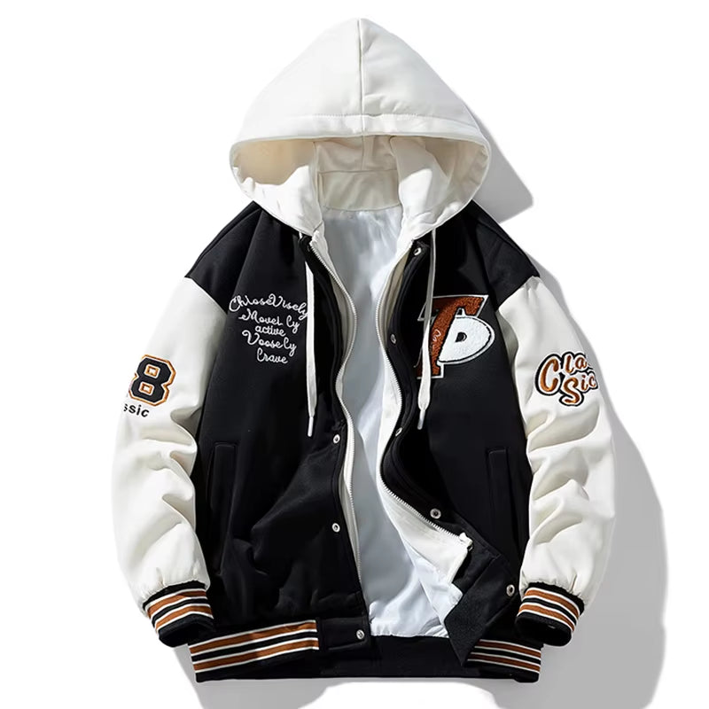 New Men Spring Jacket Fashion Windproof Casual Coat Autumn Men Street Hip Hop Zipper Jacket Men Hooded Fake Two Piece Jacket Man