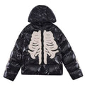 Retro Skeleton Embroidered Winter Padded Jacket for Men - Stylish Loose Fit Hooded Streetwear Parka Unisex Fashion