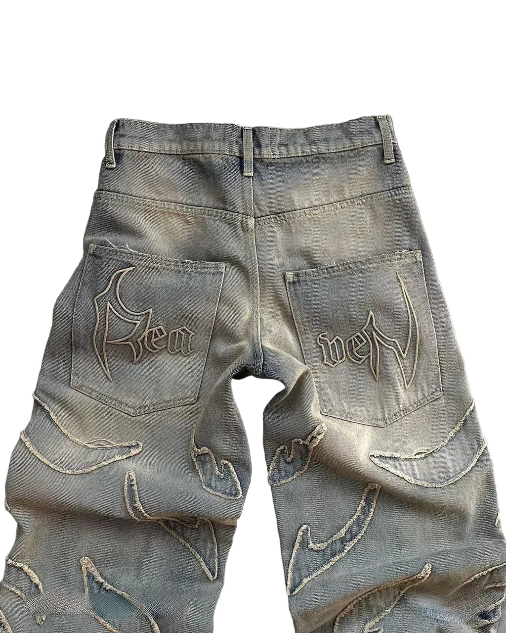 Retro Hip Hop Loose Y2K Men Jeans Harajuku Embroidered Denim Split Fur Edge Pants Men and Women Punk Casual Pants