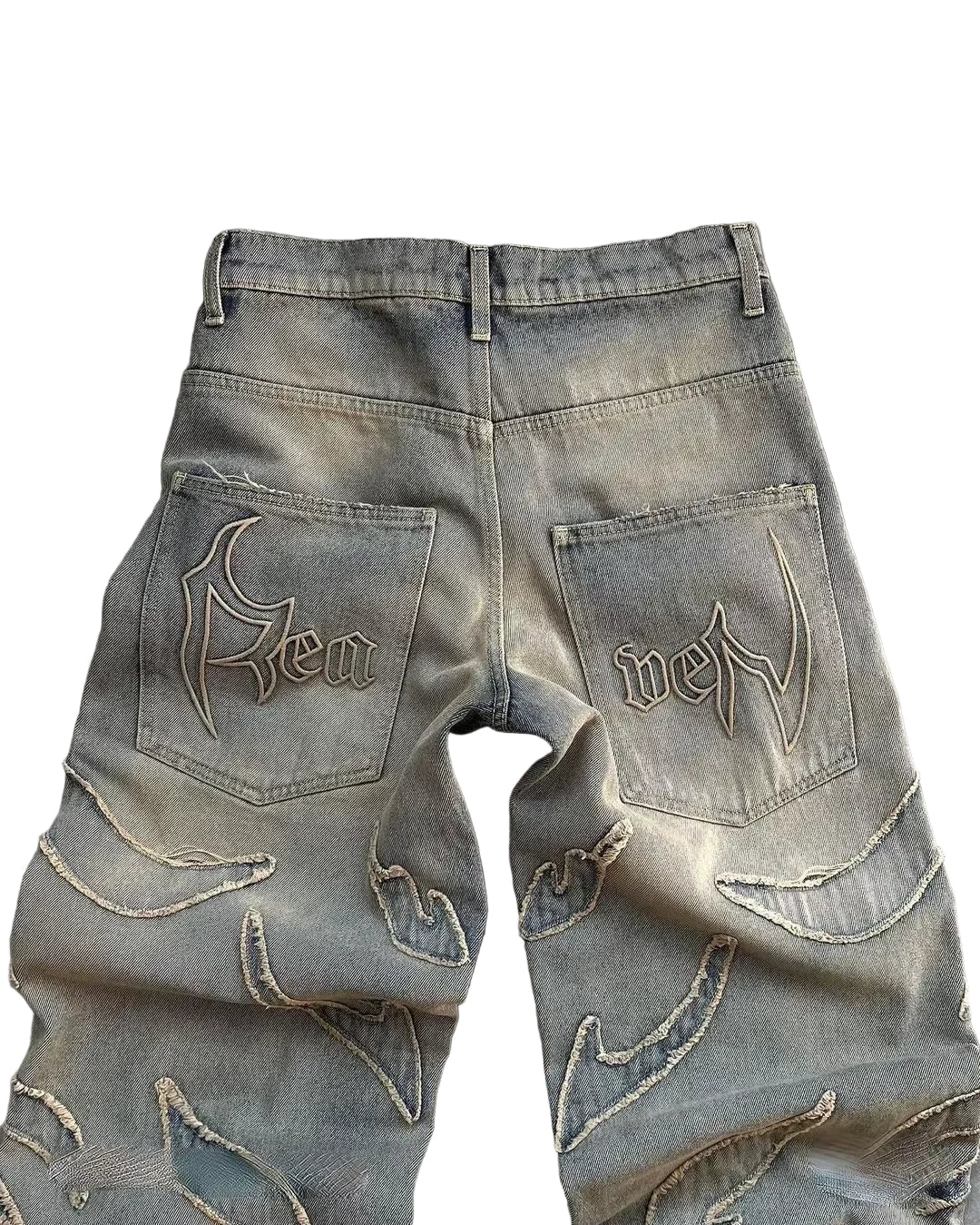 Retro Hip Hop Loose Y2K Men Jeans Harajuku Embroidered Denim Split Fur Edge Pants Men and Women Punk Casual Pants