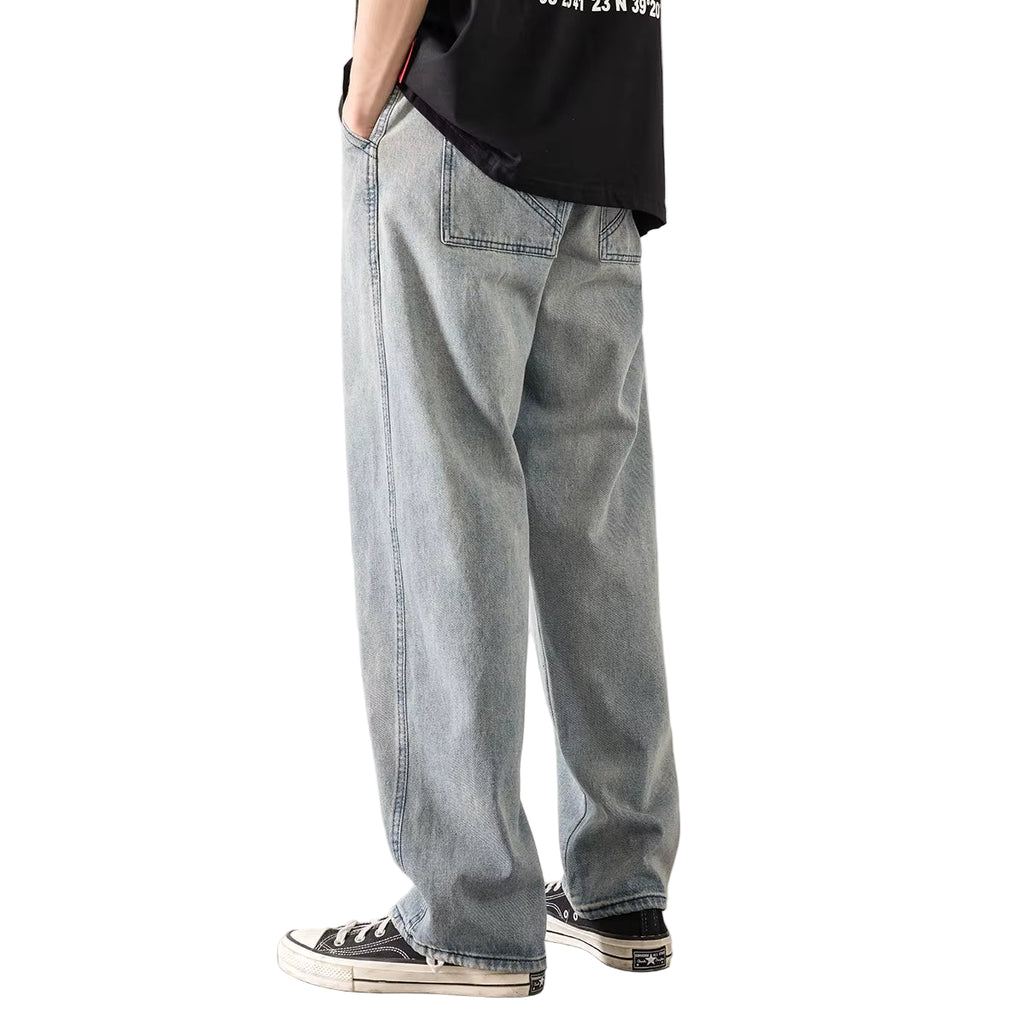 Loose Street Style Straight Cargo Pants Jeans Men Fashion Brand Wide Leg Overalls Retro Trend Leisure Youth Denim Baggy