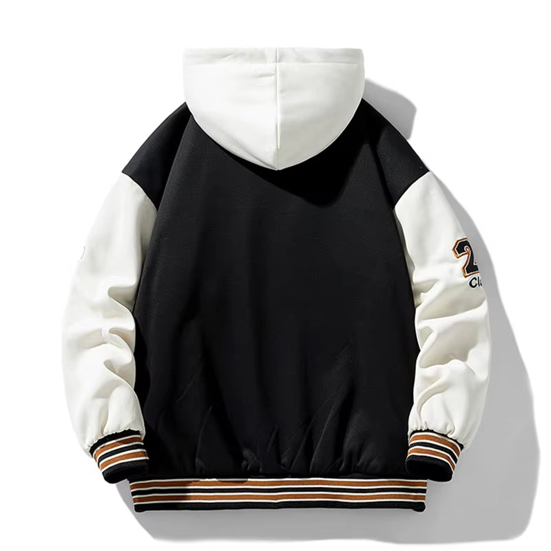 New Men Spring Jacket Fashion Windproof Casual Coat Autumn Men Street Hip Hop Zipper Jacket Men Hooded Fake Two Piece Jacket Man