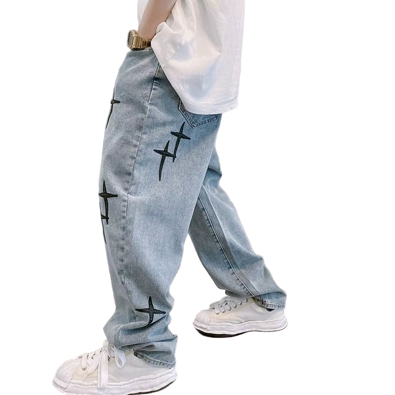2024 Vintage Baggy Wide Leg Jeans for Men - Trendy Korean Streetwear Casual Denim Cargo Pants