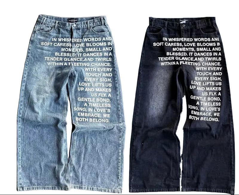 Y2K Men Jeans Vintage American Pattern Letter Jeans Streetwear Gothic Harajuku Hip Hop Men Women Fashion Casual Wide Leg Jeans