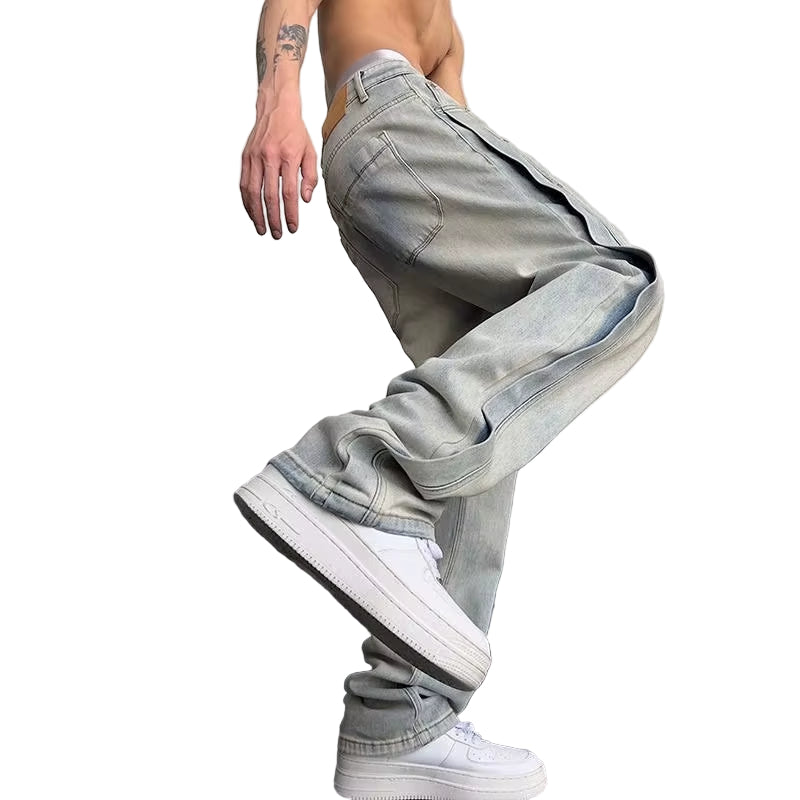 2022 Cool Design Retro Washed Baggy Men Hip Hop Jeans Pants New Fashion Luxury Straight Vintage Loose Denim Trousers Y2K Clothes