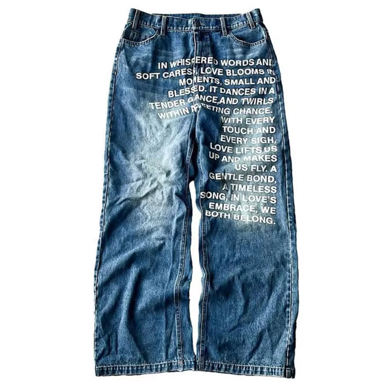 Y2K Men Jeans Vintage American Pattern Letter Jeans Streetwear Gothic Harajuku Hip Hop Men Women Fashion Casual Wide Leg Jeans