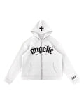 Y2K Men Emo Streetwear Hoodie Zip up Sweatshirts Fairy Grunge Pullover Oversized Letter Cross Goth Jacket Tops Hoodies Clothes