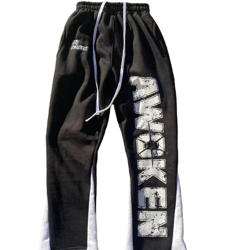 American Harajuku Letter Print Straight Trousers Hip-Hop Letters Winter Thickened Loose Y2K Casual Pants Sweatpants Women Men