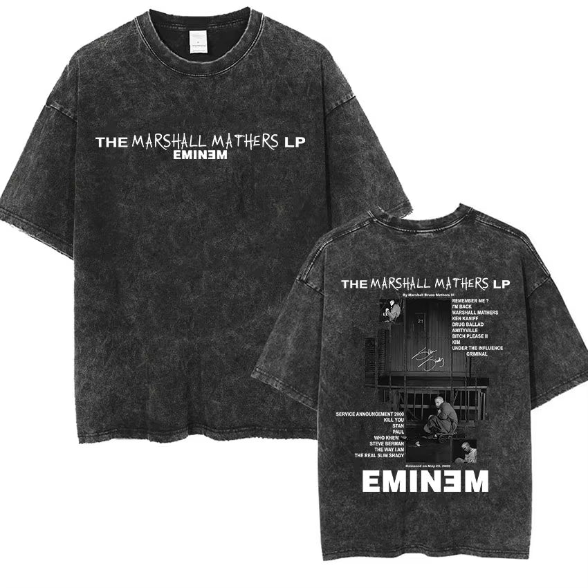 90S Rapper Eminem World Tour Music Graphic T Shirts Men'S Cool Hip Hop Vintage Washed Oversized T-Shirt Unisex Gothic Streetwear