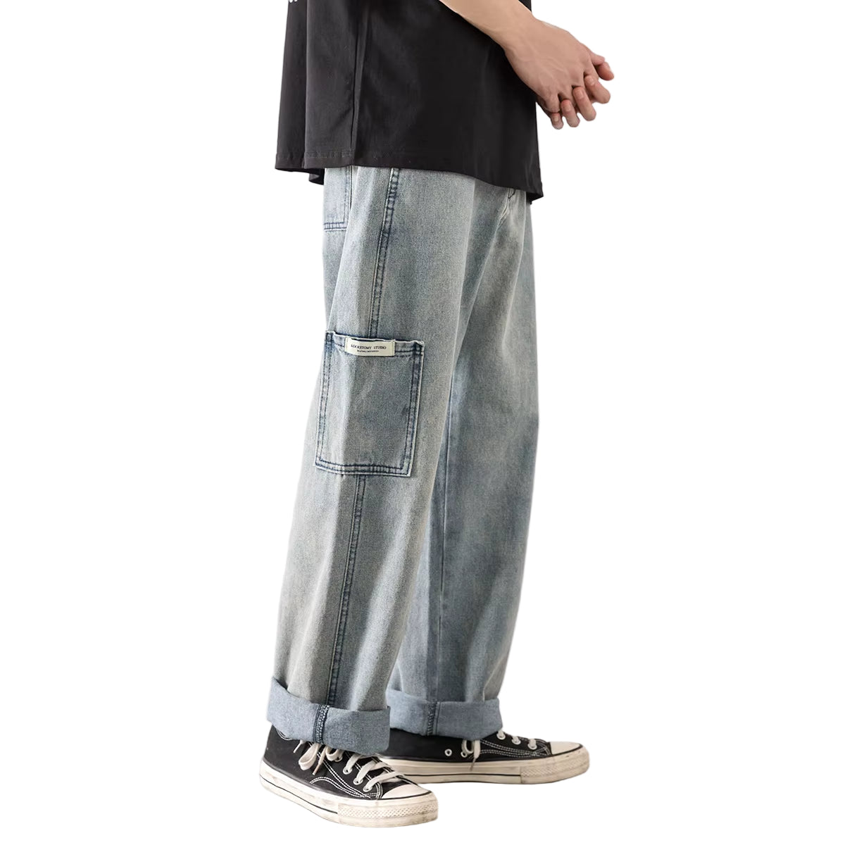 Loose Street Style Straight Cargo Pants Jeans Men Fashion Brand Wide Leg Overalls Retro Trend Leisure Youth Denim Baggy