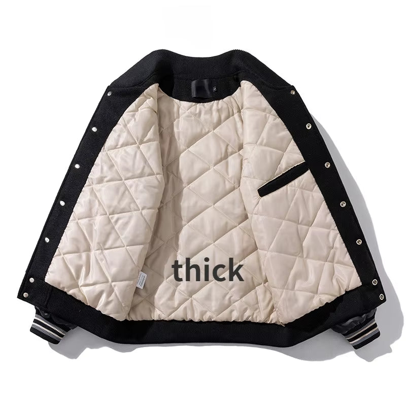 Vintage Varsity Jacket Men Winter Letter Embroidery Baseball Jacket Women Leather Sleeve Fashion Casual Woolen Coat Green Parka