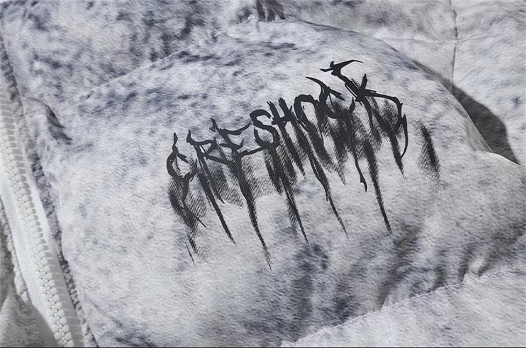 Winter Tie Dye Parka Men Harajuku Thick Padded Jacket Coat Men Oversized Hip Hop Streetwear Letter Print Zip up Jackets Unisex