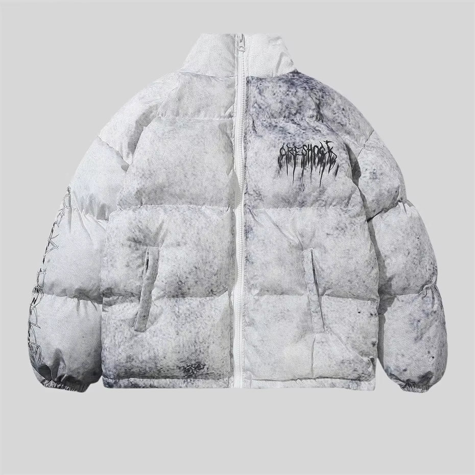 Winter Tie Dye Parka Men Harajuku Thick Padded Jacket Coat Men Oversized Hip Hop Streetwear Letter Print Zip up Jackets Unisex