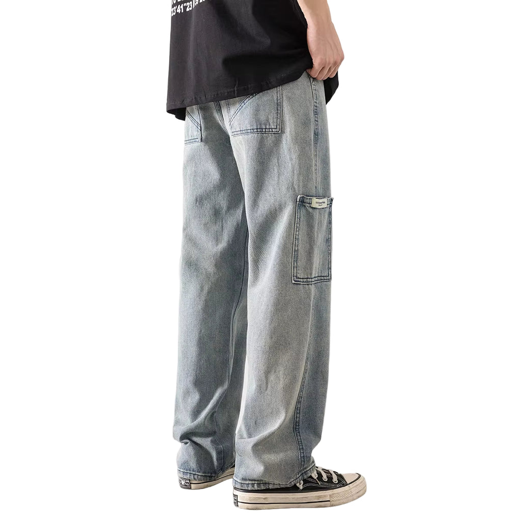 Loose Street Style Straight Cargo Pants Jeans Men Fashion Brand Wide Leg Overalls Retro Trend Leisure Youth Denim Baggy