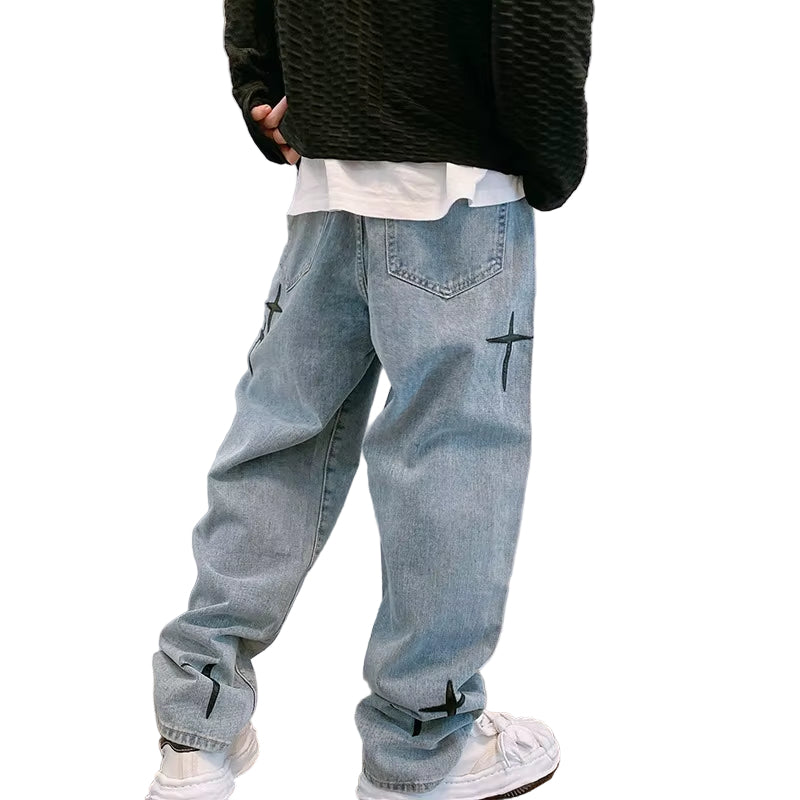 2024 Vintage Baggy Wide Leg Jeans for Men - Trendy Korean Streetwear Casual Denim Cargo Pants