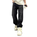 Jacquard Pattern Denim Pants Male Straight Fitting Baggy Bottoms Distressed Wide Jeans for Men