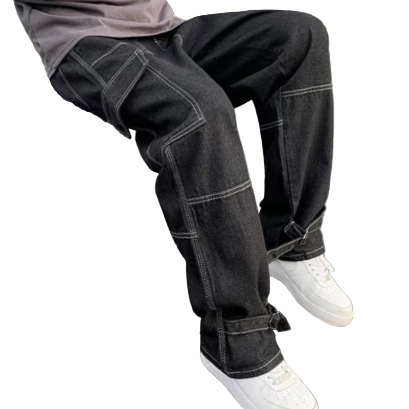 Cargo Jeans Men Wide Leg Jeans Hip Hop Casual Men'S Straight Baggy Denim Pants Streetwear Skateboard Pant Neutral Trousers